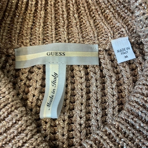 GUESS Dirty Lurex Metallic Cut-Out Neck Sweater Gold Shimmer Size Medium NWT - Picture 8 of 12